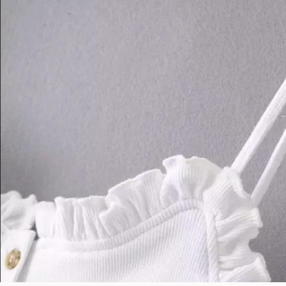 SOLD OUT The Cutest White Ribbed Button Ruffled Bodysuit - Picture 6 of 6